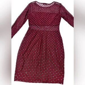 AUW Bodycon Dress NWOT Sheer Red LS Blk Gold Accent‎ Size S Women’s